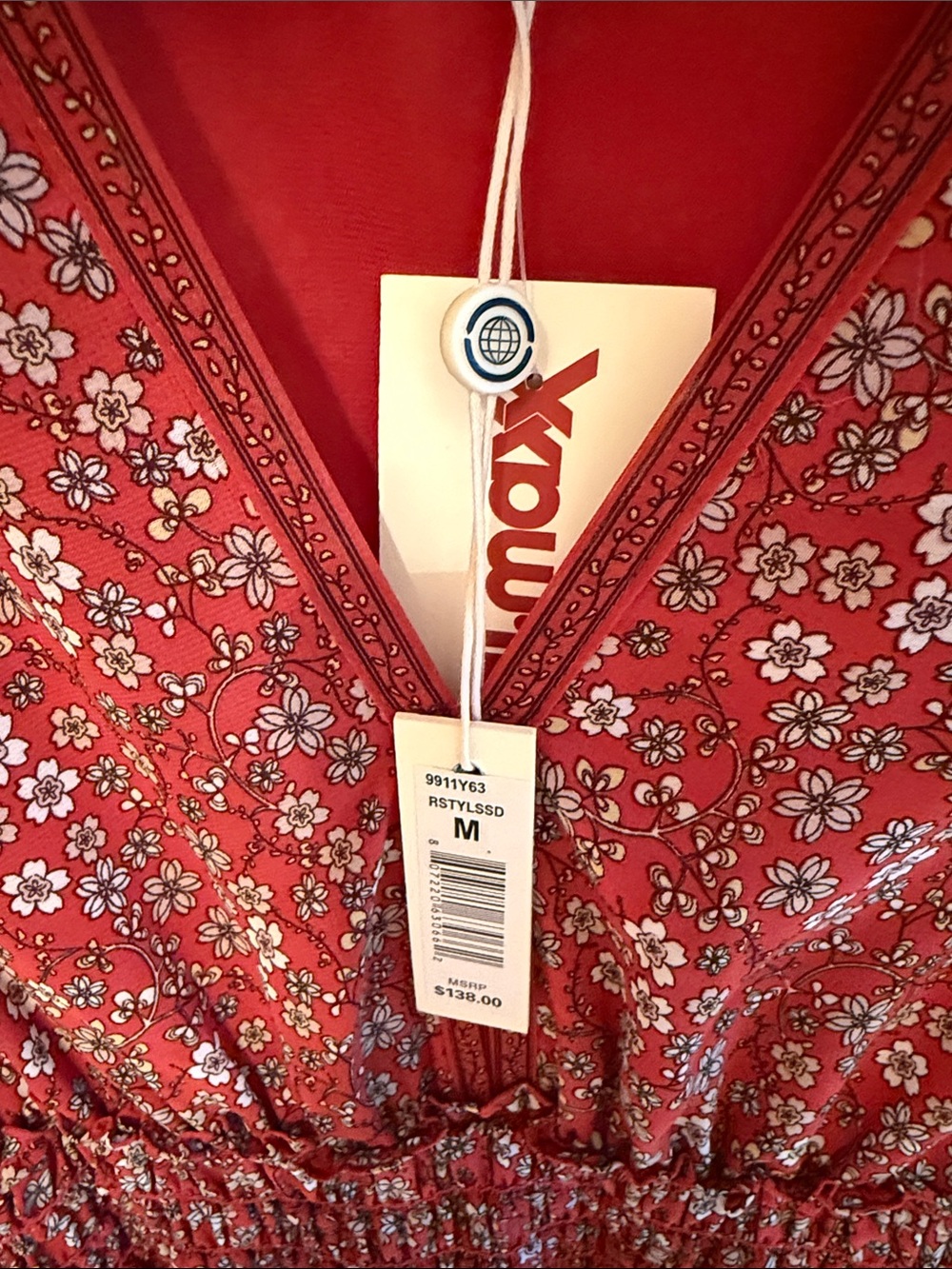 Max Studios Red Floral V-Neck Smocked Waist Mini Dress - Picture 3 of 16